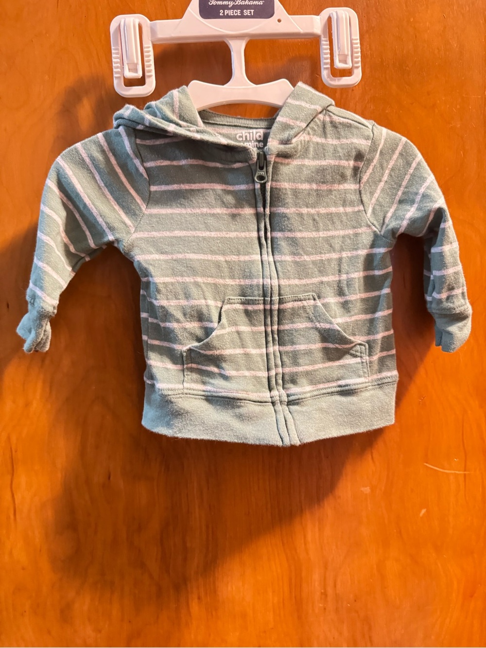 Carter's Sage Green and White Striped Zip Hoodie
